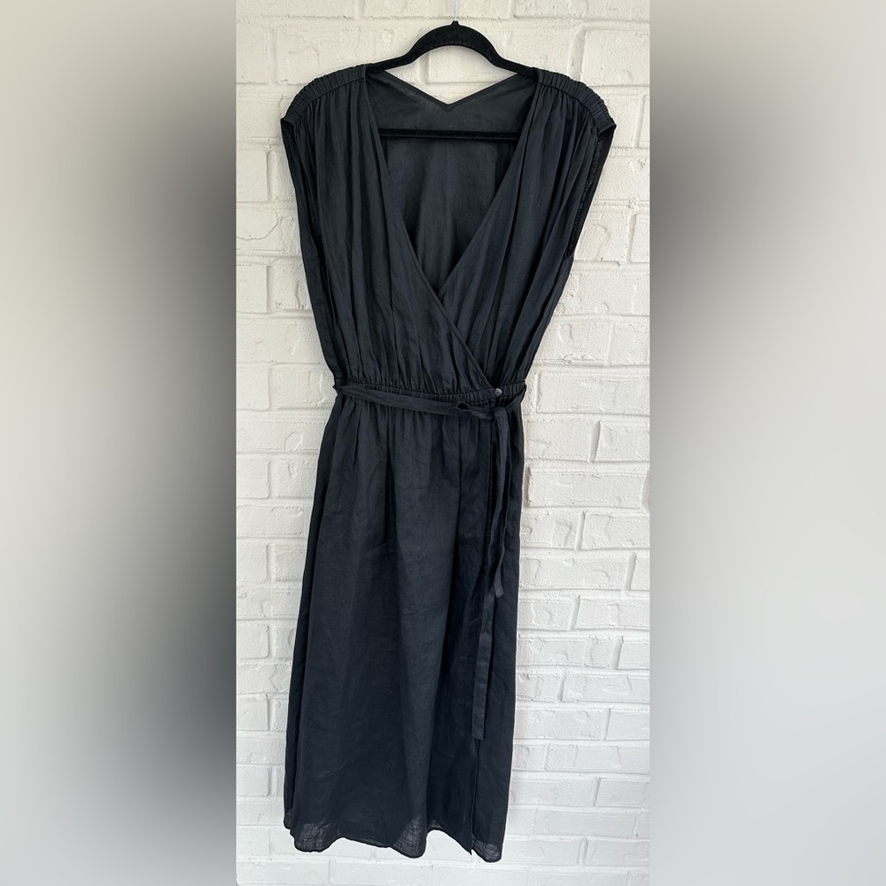 Journal Standar 100% Linen V Neck Black Wrap Dress